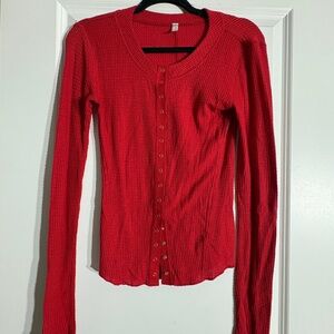 Free People Going Places Red Cardi in Red Waffle Knit